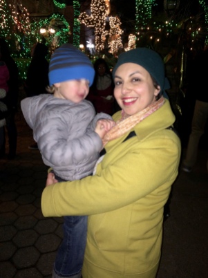Christmas lights in Dyker Heights. He wouldn't stay still for a picture.